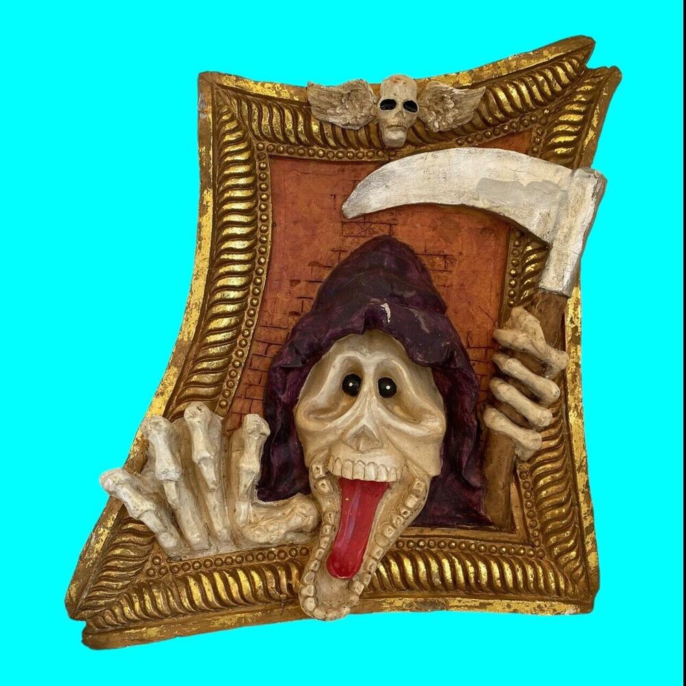 Vtg 3-D Spooky Hollow Grim Reaper Halloween Wall Plaque 14x13 Jo-Ann Stores 2001